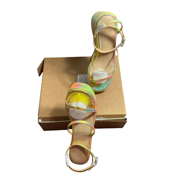 UO Nora Strappy Yellow Iridescent Wedge Sandals Size 10 - Picture 5 of 16